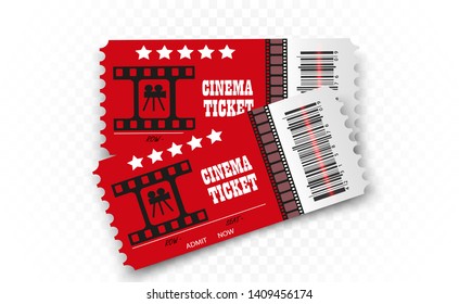 Vector cinema tickets isolated on transparent background. Realistic cinema entrance ticket. 