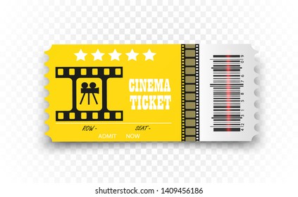 Vector cinema tickets isolated on transparent background. Realistic cinema entrance ticket. 