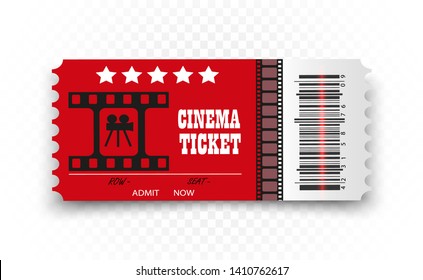 Vector cinema tickets isolated on transparent background. Realistic cinema entrance ticket.