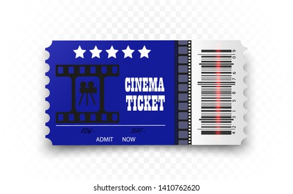 Vector cinema tickets isolated on transparent background. Realistic cinema entrance ticket.