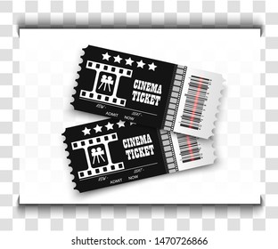 Vector cinema tickets isolated on transparent background. Realistic cinema entrance ticket.