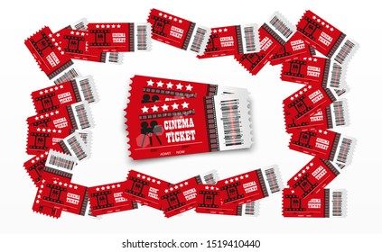 Vector cinema tickets isolated on transparent background. Realistic cinema entrance ticket.