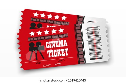Vector cinema tickets isolated on transparent background. Realistic cinema entrance ticket.