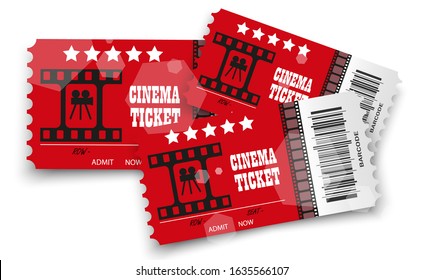 Vector cinema tickets isolated on transparent background. Realistic cinema entrance ticket.