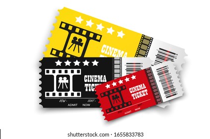 Vector cinema tickets isolated on transparent background. Realistic cinema entrance ticket.