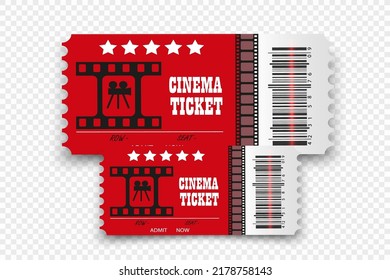 Vector cinema tickets isolated on transparent background. Realistic cinema entrance ticket.	