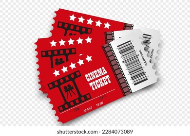 Vector cinema tickets isolated on transparent background. Realistic cinema entrance ticket.	