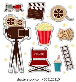 Vector cinema and watching movie icon set. 