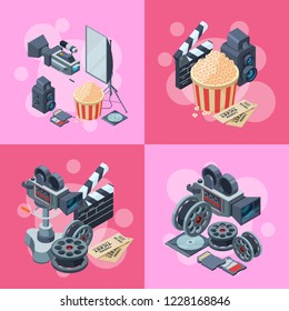 Vector cinematograph isometric elements infographic concept illustration