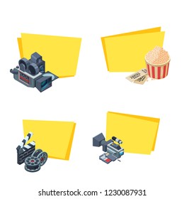 Vector cinematograph isometric elements stickers set illustration