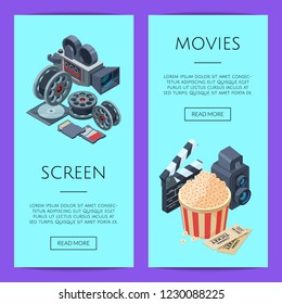 Vector cinematograph isometric web banner templates illustration