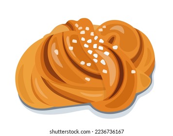 Vector cinnamon roll with pearl sugar isolated on white background, illustration of braided bun with cardamon and cinnamom, sweet food icon design, menu bakery