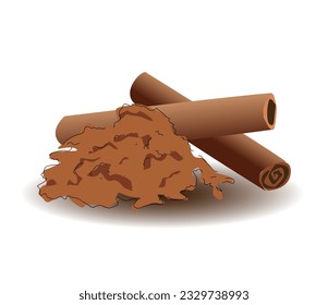 Vector cinnamon sticks and powder isolated on the white background