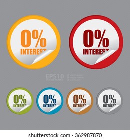 Vector : Circle 0% Interest, Product Label, Infographics Flat Icon, Peeling Sticker, Sign