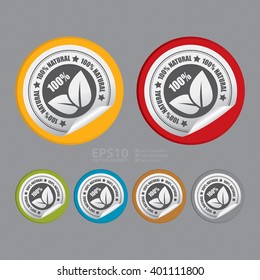 Vector : Circle 100% Natural Product Label Infographics Flat Icon, Peeling Sticker, Sign
