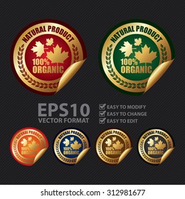Vector : Circle 100% Organic Natural Product Infographics Peeling Sticker, Label, Icon, Sign or Badge