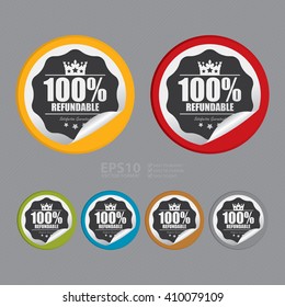 Vector : Circle 100% Refundable Satisfaction Guaranteed - Product Label, Campaign Promotion Infographics Flat Icon, Peeling Sticker, Sign