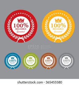 Vector : Circle 100% Reliable Guaranteed, Campaign Promotion, Product Label, Infographics Flat Icon, Sign, Sticker