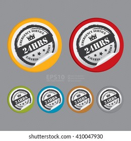 Vector : Circle 24 HRS Emergency Service - Product Label, Campaign Promotion Infographics Flat Icon, Peeling Sticker, Sign