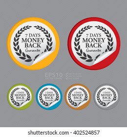 Vector : Circle 7 Days Money Back Guarantee Product Label, Campaign Promotion Infographics Flat Icon, Peeling Sticker, Sign 