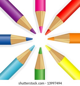 Vector Circle of 8 Coloring Pencils, Close Up