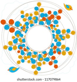 Vector circle abstract background with wood and birds ans copyspace