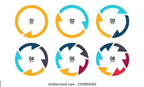 Vector circle arrow for infographics element with 2, 3, 4, 5, 6 options, steps, parts and number options. Template for cycle diagram, graph, poster, presentations.