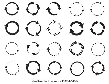 Vector circle arrow load icons grey on white background. Round reloading, recycling or repeating collection. 