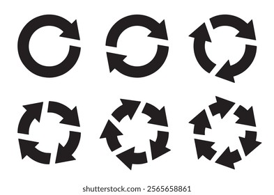 Vector circle arrow load icons grey on white background. Round reloading, recycling or repeating collection.