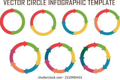 Vector Circle Arrow Showing Infographic Template Used For Diagram, Presentation, Business, Graph, Charts. Concept With 2, 3, 4, 5, 6, 7, 8 Steps, Arrows, Parts And Processes. Vector Pie Chart. Eps 10