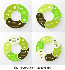 Vector circle arrows for eco infographic. Template for environmental care diagram, graph, ecology presentation and chart. Nature concept with 3, 4, 5, 6 options, parts, steps or processes.