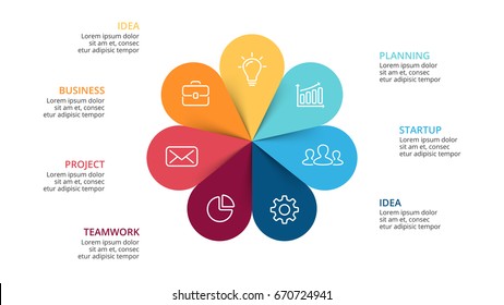 Vector circle arrows flower infographic, cycle diagram, graph, presentation chart. Business concept with 7 options, parts, steps, processes. Slide template.