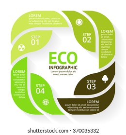 Vector circle arrows green leaves eco infographic. Ecology diagram, graph, presentation, chart. Organic nature concept with 4 options, parts, steps, processes. Floral background.