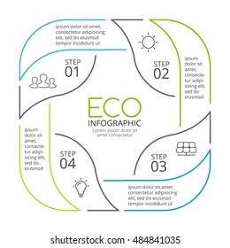 Vector circle arrows green leaves eco linear infographic. Ecology diagram, graph, presentation, chart. Organic nature concept with 4 options, parts, steps.