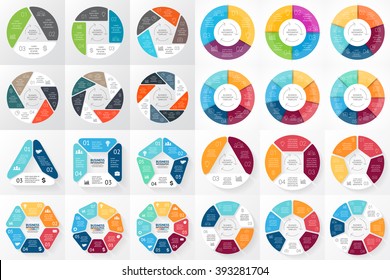 Vector circle arrows infographic. 3, 4, 5, 6, 7, 8 options, parts, steps. Template for cycle diagram, graph, flat presentation and round chart. Business infographics logo concept with processes. 