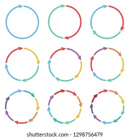 Vector circle arrows for infographic. Business concept with 1, 2, 3, 4, 5, 6, 7, 8, 9 options, parts, steps or processes 