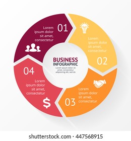 Vector circle arrows infographic, cycle diagram, round graph. Presentation chart. Business concept with 4 options, parts, steps, processes. Infographics data visualization. Startup template.
