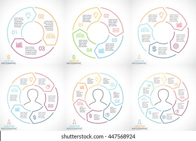 Vector circle arrows infographic, cycle diagram, linear graph. Presentation line chart. Business concept with 3, 4, 5, 6, 7, 8 options, parts, steps, processes. Minimal flat data visualization. 