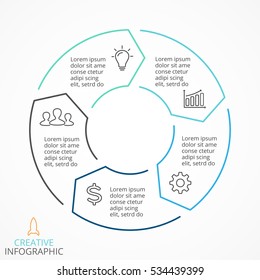 Vector Circle Arrows Infographic, Cycle Diagram, Linear Graph, Presentation Chart. Business Info Graphic Concept With 5 Options, Part, Step, Process. Arrow Sign. Creative Symbol. Text And Icons Inside