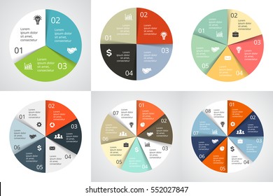 Vector circle arrows infographic, cycle diagram, graph, presentation chart. Business concept with 3, 4, 5, 6, 7, 8 options, parts, steps, processes. 3d infographics with shadows and places for text