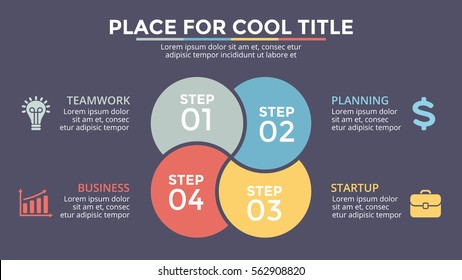 Vector circle arrows infographic, cycle diagram, graph, presentation chart. Business concept infographics with 4 options, parts, steps, processes. Dark background. 16x9 slide template.