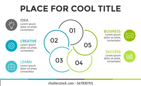 Vector circle arrows infographic, cycle diagram, graph, presentation chart template. Business infographics concept with 5 options, parts, steps, processes. 16x9 slide.
