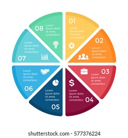 Vector circle arrows infographic, cycle diagram, graph, presentation pie chart. Business infographics concept with 8 options, parts, steps, processes.