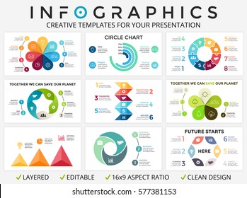 Vector Circle Arrows Infographic, Cycle Diagram, Graph, Presentation Chart. Business Infographics  3, 4, 5, 6, 7, 8 Option, Part, Step Process. Ecology Nature, Flower, Triangle Timeline, Puzzle Jigsaw