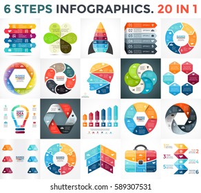 Vector Circle Arrows Infographic, Cycle Diagram, Business Graph, Presentation Chart. 6 Options, Part, Step, Process. Human Head Brain, Light Bulb, Puzzle, Startup Infographics, Nature Eco Flower.