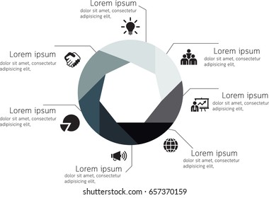 Vector circle arrows infographic, cycle diagram, presentation chart. Business infographics with 7 options, parts, steps, processes.