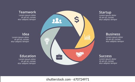 Vector circle arrows infographic, cycle diagram, graph, presentation chart. Business concept with 6 options, parts, steps, processes. Slide template.