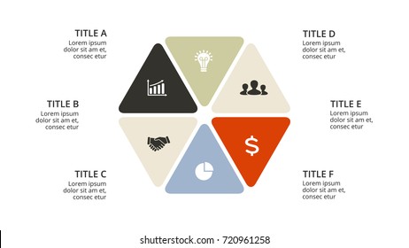 Vector circle arrows infographic, cycle diagram, geometric graph, presentation chart. Business infographics concept with 6 options, parts, steps, processes. 16x9 slide template.