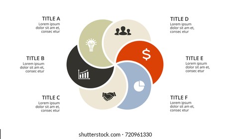 Vector circle arrows infographic, cycle diagram, geometric graph, presentation chart. Business infographics concept with 6 options, parts, steps, processes. 16x9 slide template.