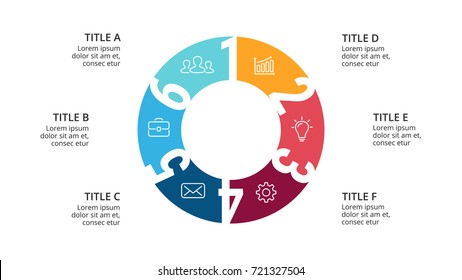 Vector circle arrows infographic, cycle diagram, geometric graph, presentation chart. Business infographics concept with 6 options, parts, steps, processes. 16x9 slide template.